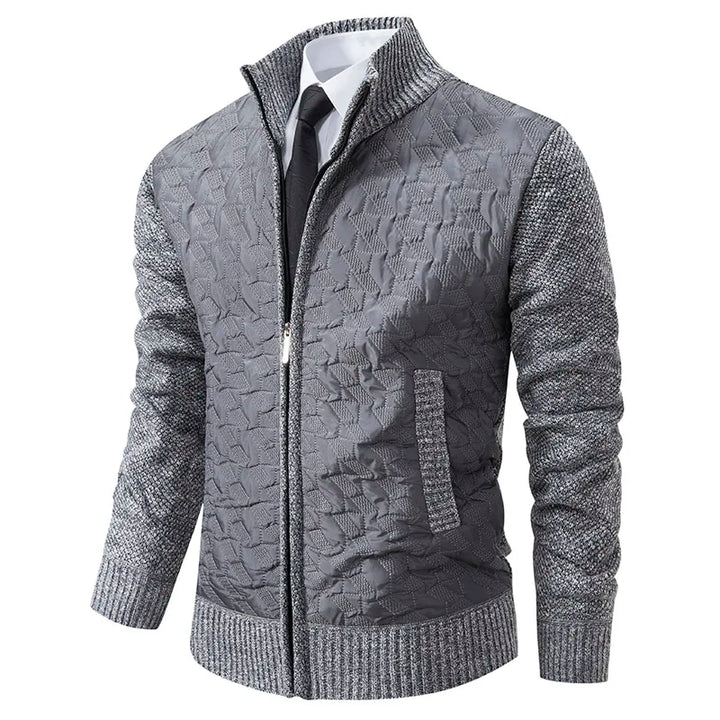 Pulover cardigan pentru bărbați | Pulover călduros din fleece cu guler în picioare pentru toamnă iarnă
