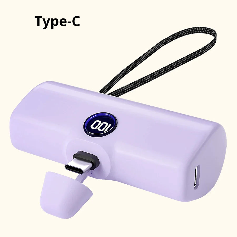 Mini Liboer 5000mAh eksternt batteri | hurtigopladning med LED-display og Type-C/Lightning-stik
