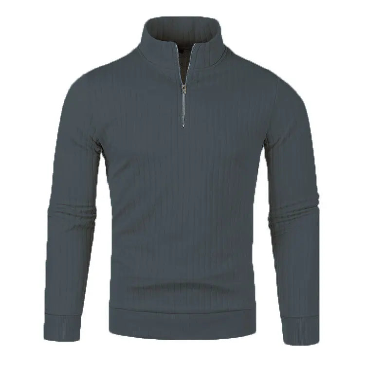 Suéter de punto para hombre con media cremallera, cuello semi-alto y manga larga