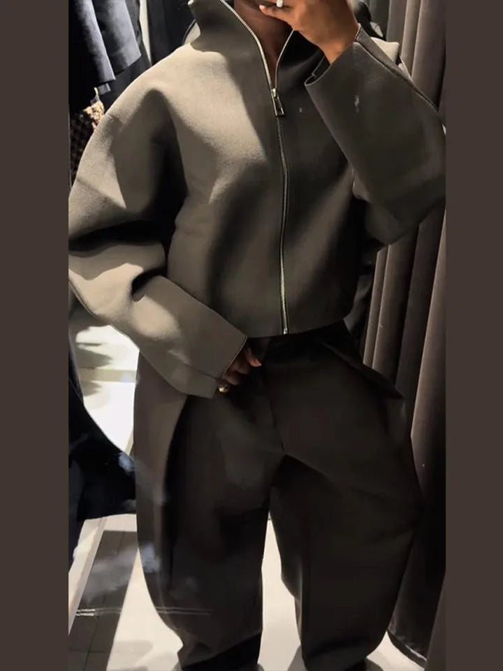 Kurtka krótka oversize | Wysoki kołnierz z zamkiem krótka casual damska