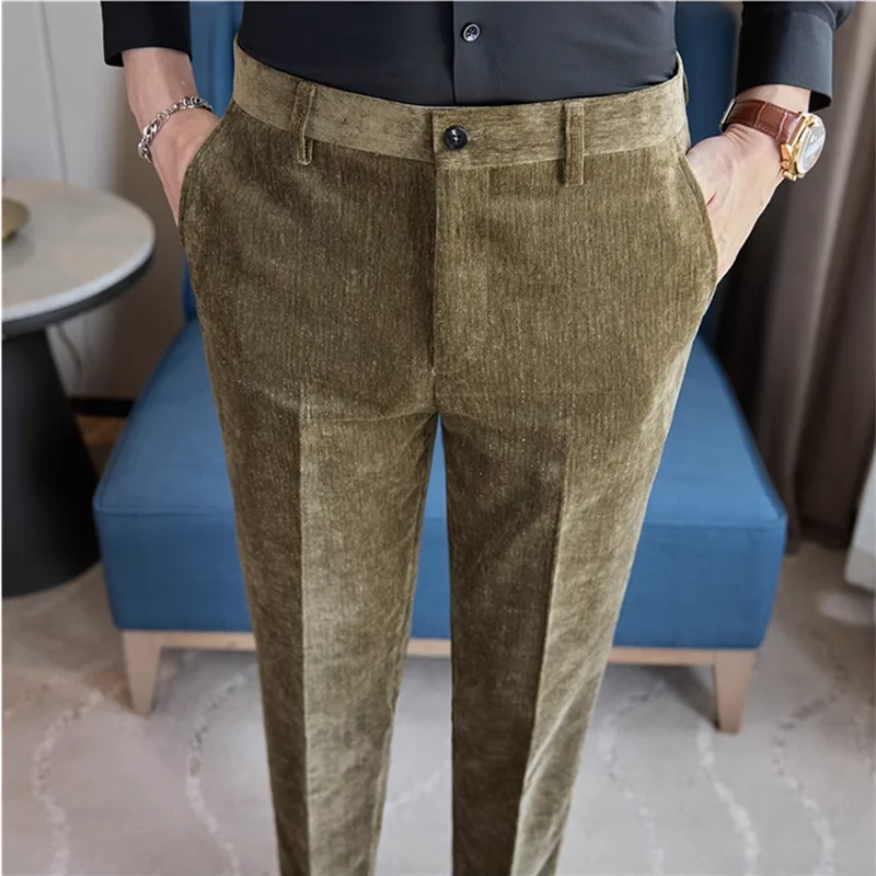 Noi pantaloni din catifea pentru bărbați toamnă și iarnă, croială slim fit, modă, afaceri, nuntă, pantaloni de petrecere