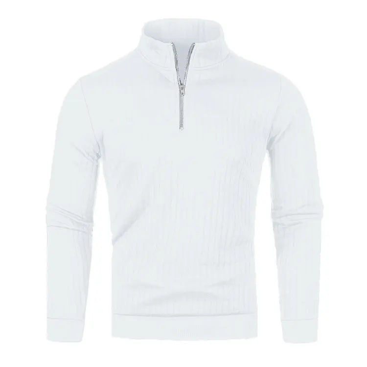 Suéter de punto para hombre con media cremallera, cuello semi-alto y manga larga