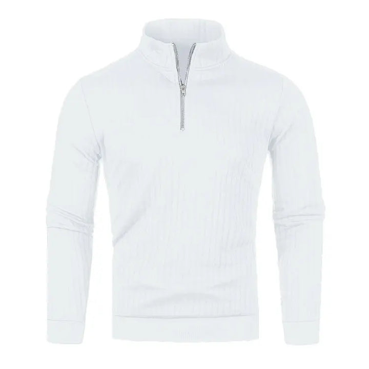 Suéter de punto para hombre con media cremallera, cuello semi-alto y manga larga