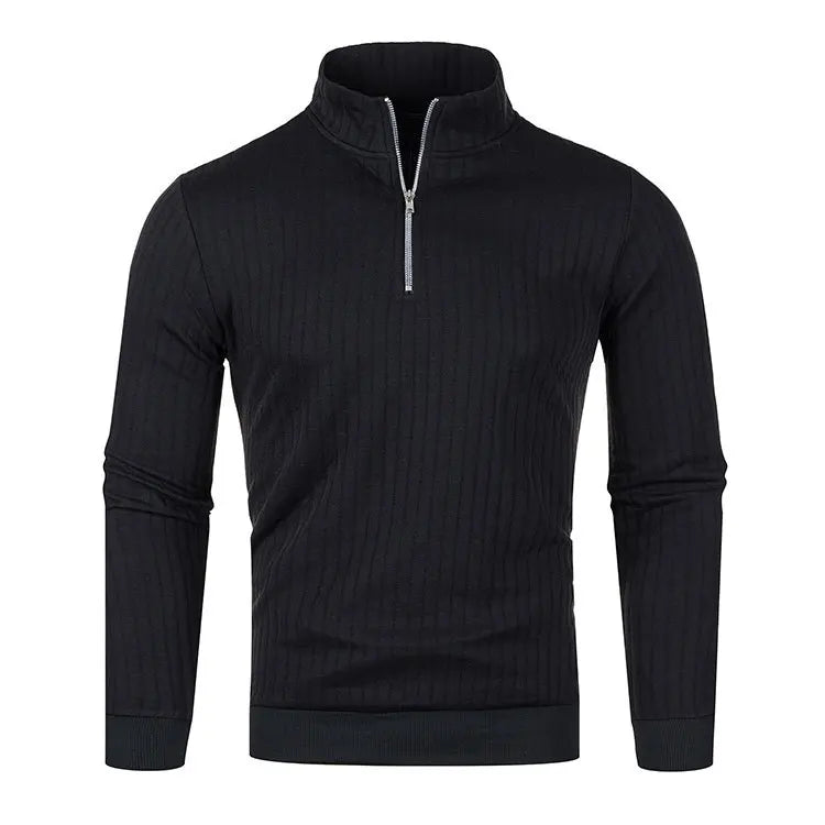 Suéter de punto para hombre con media cremallera, cuello semi-alto y manga larga