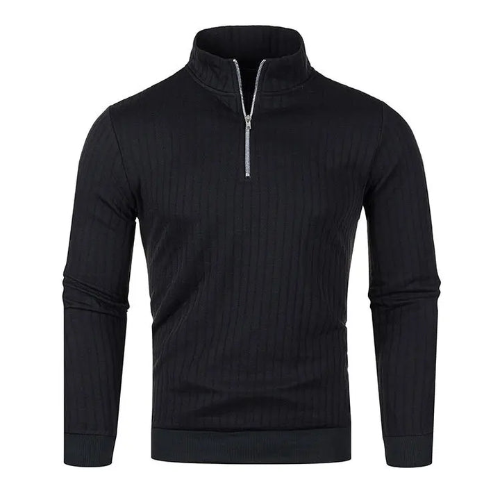 Suéter de punto para hombre con media cremallera, cuello semi-alto y manga larga