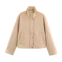 Kurtka bomber zamszowa krótka | Długi rękaw, zapinana na guziki, casual, damska