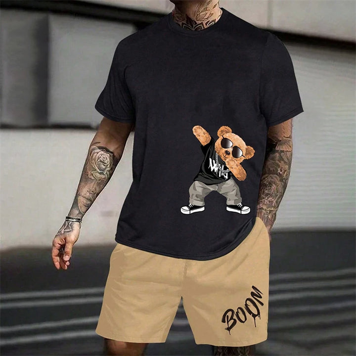 Camiseta Sjov bjørn Harajuku para hombres verano suelto conjunto diario de pareja al aire libre calle camiseta de manga corta y pantalones cortos conjunto de verano de dos piezas