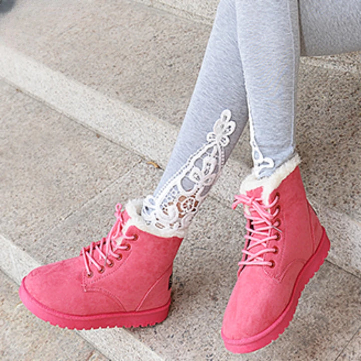 Stivali invernali donna corti | Fodera in pile caldo comfort con lacci incrociati