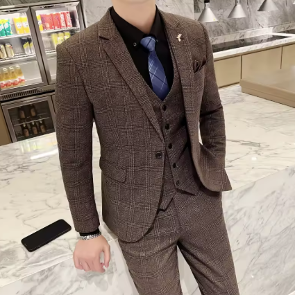 Britisk mode tredelt sæt slim fit jakkesæt vest bukser
