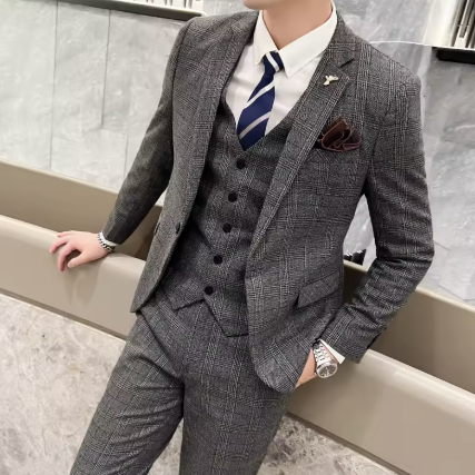 Britisk mode tredelt sæt slim fit jakkesæt vest bukser