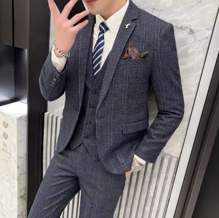 Britisk mode tredelt sæt slim fit jakkesæt vest bukser