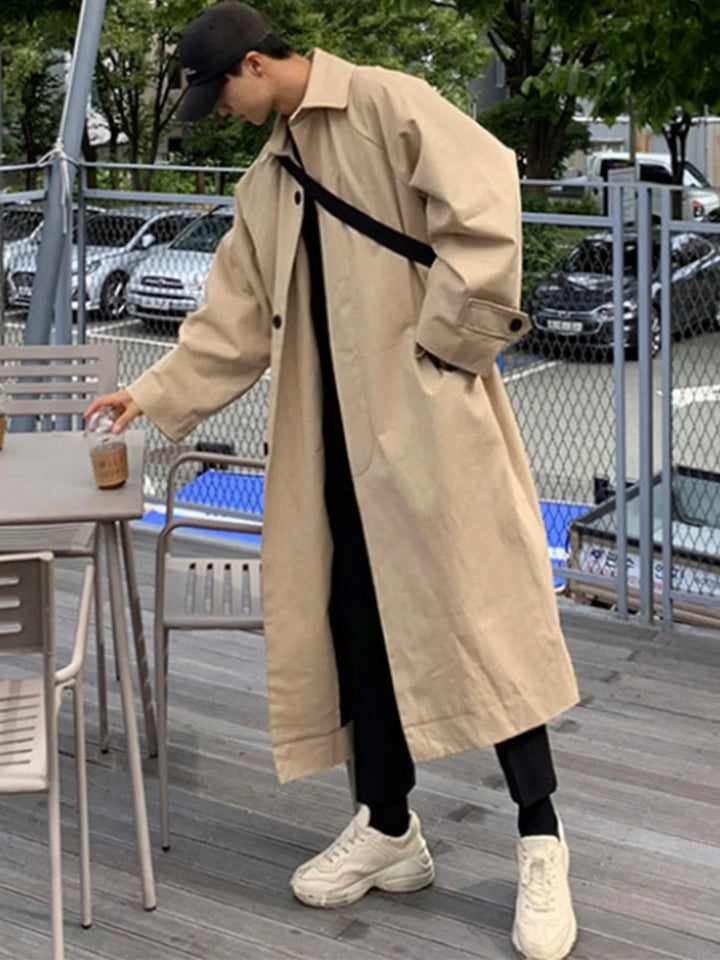 Palton trench pentru bărbați Mauroicardi | Lung Oversize Negru/Khaki Casual Stil coreean