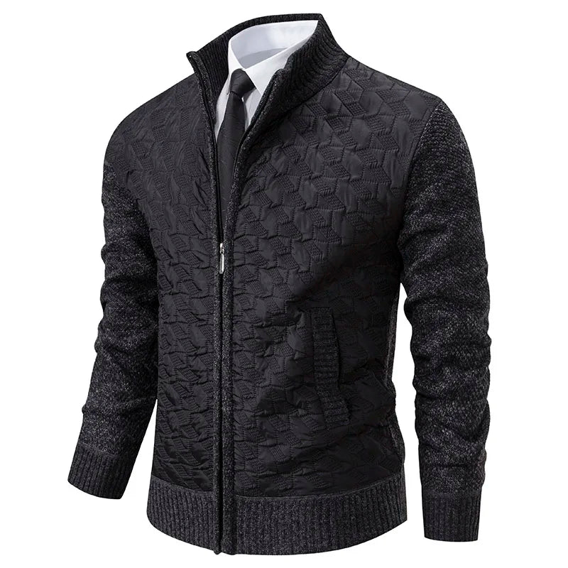 Pulover cardigan pentru bărbați | Pulover călduros din fleece cu guler în picioare pentru toamnă iarnă