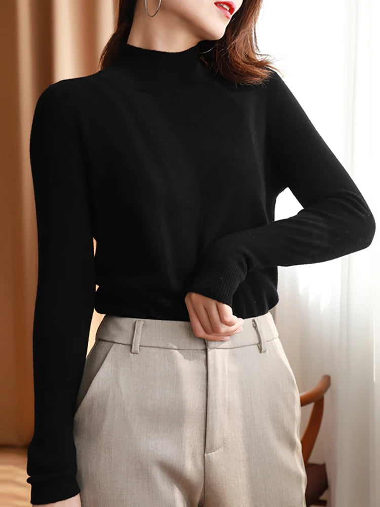 Suéter de cuello alto para mujer | Suéter ajustado de punto, suave y cálido