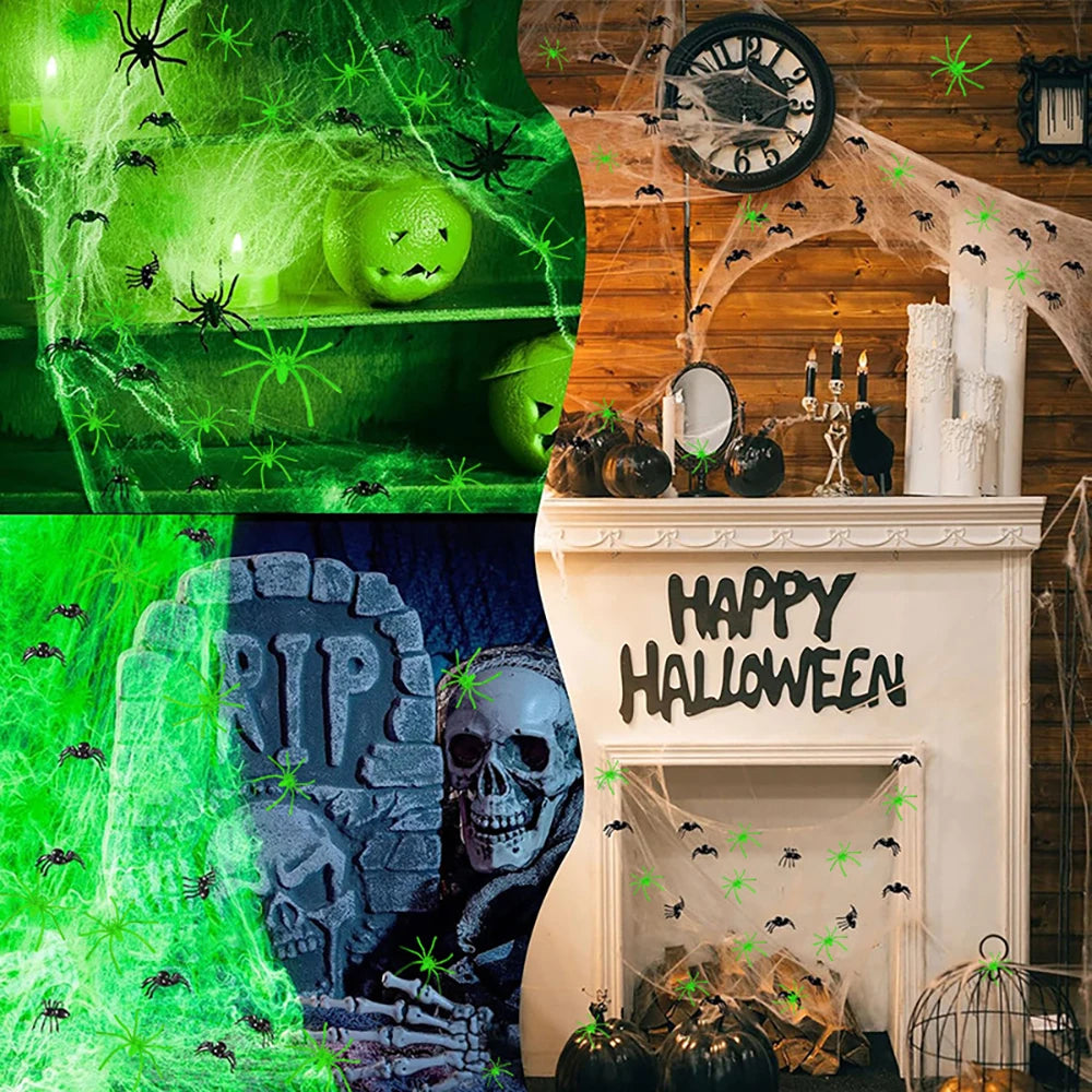 Halloween Selvlysende Edderkoppespind | Glow In The Dark Spindelvæv til Uhyggelig Udendørs Dekoration