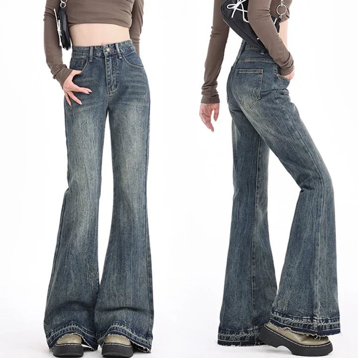 Blugi evazați vintage pentru femei | Pantaloni denim cu talie înaltă, cu stretch și design bootcut