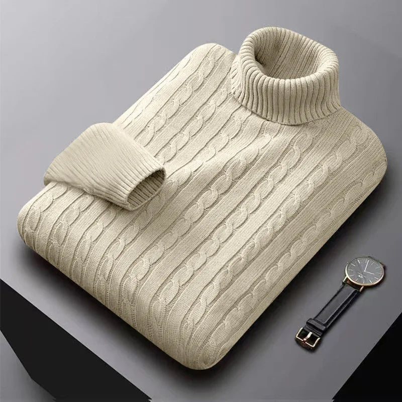 2025 ny suéter de hombre de cuello alto de un solo color suéter de punto cálido casual suéter de cuello alto de lana para hombre invierno exterior superior