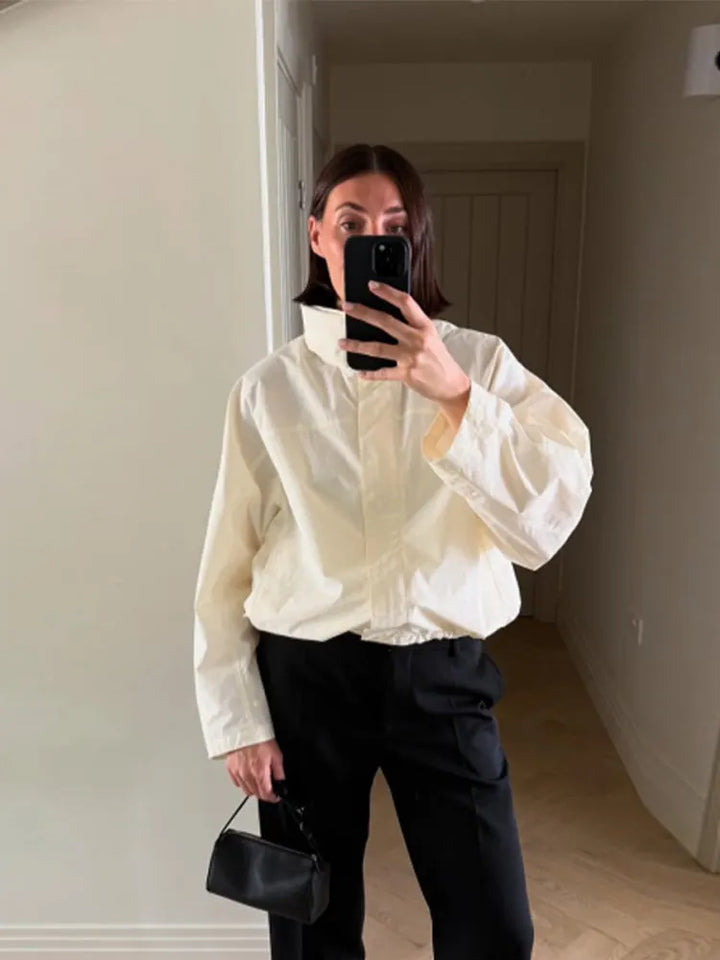 Krótka kurtka przeciwwiatrowa | Wysoki kołnierz Sznurowany pas Casual Jesień