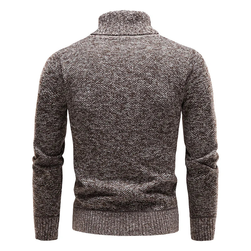 Suéter de forro polar de otoño e invierno para hombre, cuello alto grueso, pulóver cálido, ajuste slim, ropa para hombre, lujo, suéter negro marrón elástico