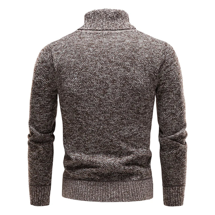 Suéter de forro polar de otoño e invierno para hombre, cuello alto grueso, pulóver cálido, ajuste slim, ropa para hombre, lujo, suéter negro marrón elástico