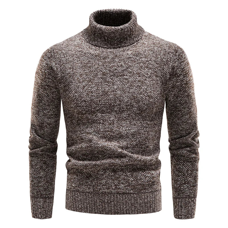 Suéter de forro polar de otoño e invierno para hombre, cuello alto grueso, pulóver cálido, ajuste slim, ropa para hombre, lujo, suéter negro marrón elástico