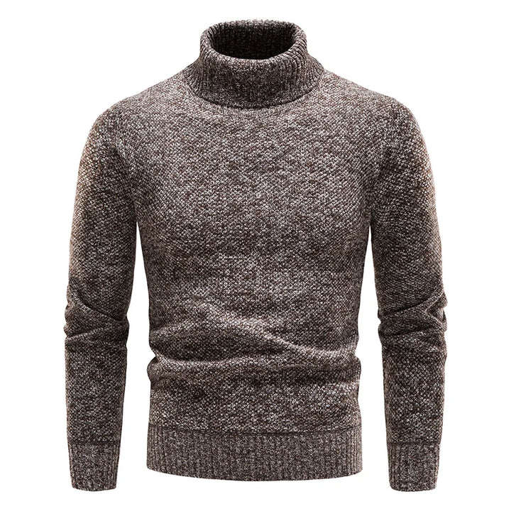 Suéter de forro polar de otoño e invierno para hombre, cuello alto grueso, pulóver cálido, ajuste slim, ropa para hombre, lujo, suéter negro marrón elástico