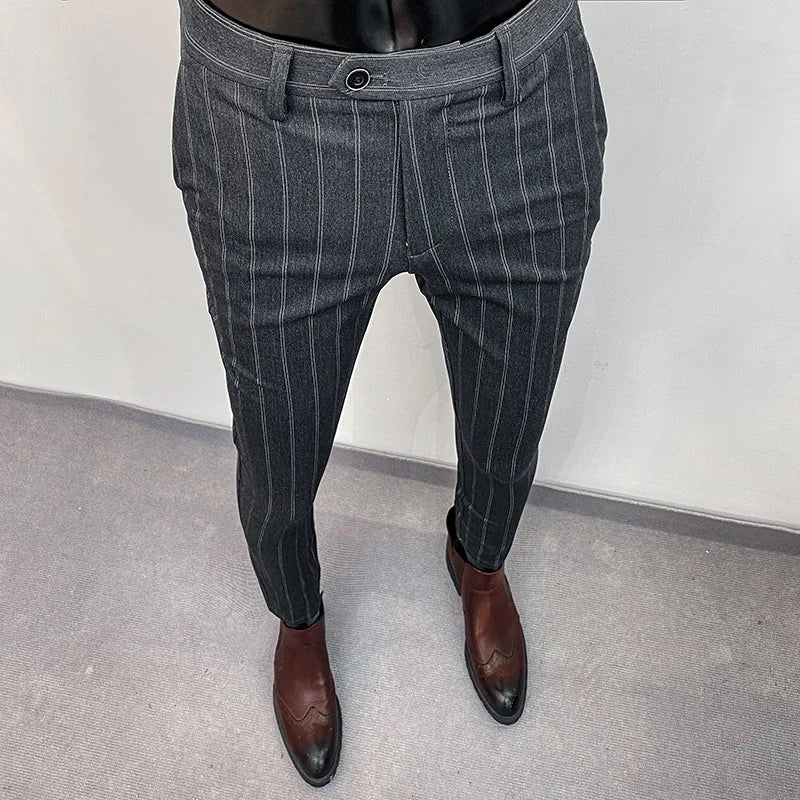 Pantalones de hombre pantalones formales pantalones elásticos ajustados de un solo color pantalones casuales de longitud completa moda ropa nueva de hombre
