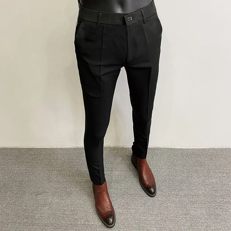 Pantalones de hombre pantalones formales pantalones elásticos ajustados de un solo color pantalones casuales de longitud completa moda ropa nueva de hombre