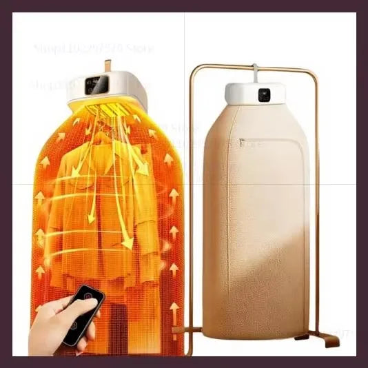 Bærbar tøjdamper med fjernbetjening, effektiv til hurtig rynkefjernelse og tørring af tøj. Ideel til rejser og hjemmebrug.