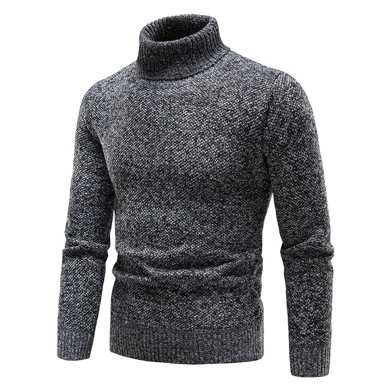 Suéter de forro polar de otoño e invierno para hombre, cuello alto grueso, pulóver cálido, ajuste slim, ropa para hombre, lujo, suéter negro marrón elástico
