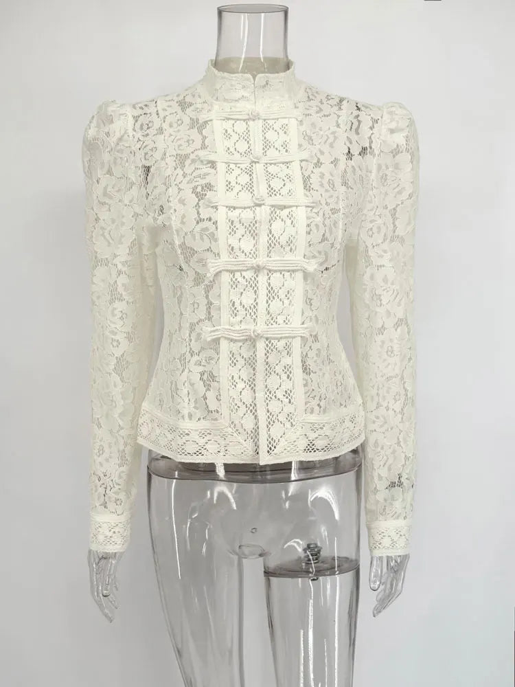 Tossy verano blusa de encaje para mujer patrón hueco vintage blusa transparente blusa ligera de encaje