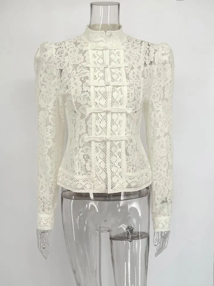 Tossy verano blusa de encaje para mujer patrón hueco vintage blusa transparente blusa ligera de encaje