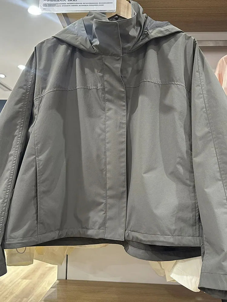 Krótka kurtka przeciwwiatrowa | Wysoki kołnierz Sznurowany pas Casual Jesień