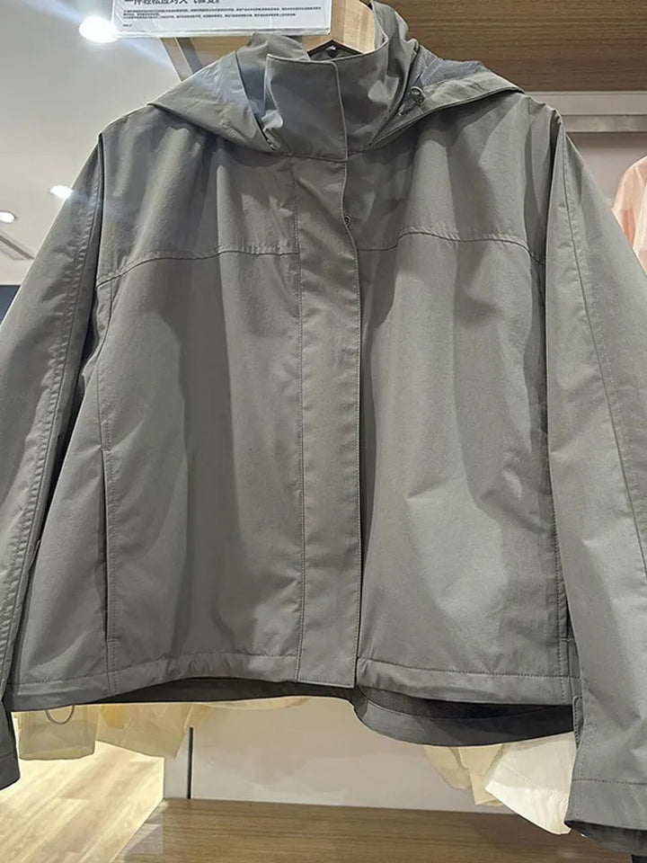 Krótka kurtka przeciwwiatrowa | Wysoki kołnierz Sznurowany pas Casual Jesień