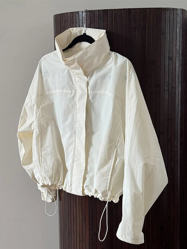 Krótka kurtka przeciwwiatrowa | Wysoki kołnierz Sznurowany pas Casual Jesień