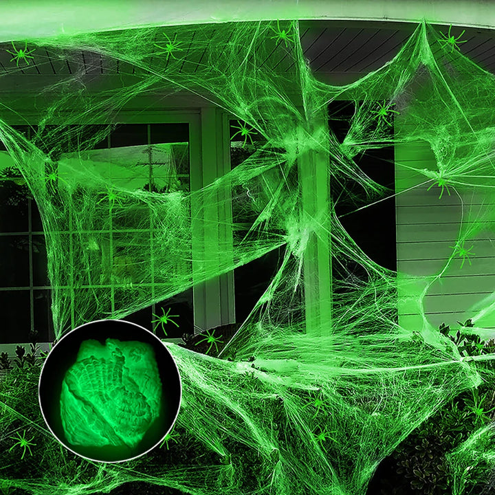 Halloween Selvlysende Edderkoppespind | Glow In The Dark Spindelvæv til Uhyggelig Udendørs Dekoration