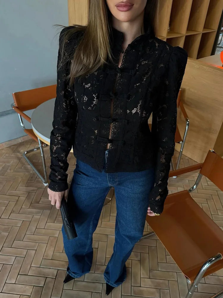 Tossy verano blusa de encaje para mujer patrón hueco vintage blusa transparente blusa ligera de encaje