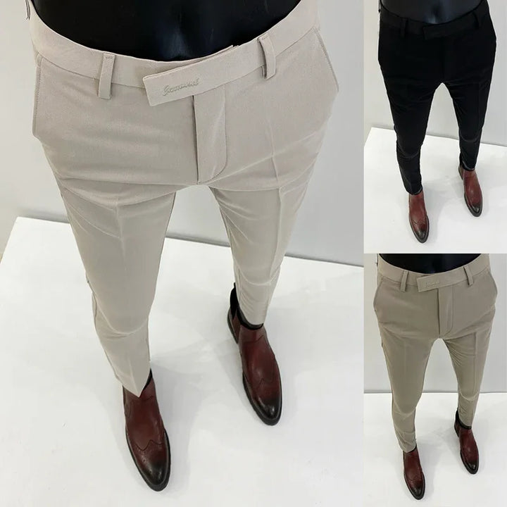 Pantalones de hombre pantalones formales pantalones elásticos ajustados de un solo color pantalones casuales de longitud completa moda ropa nueva de hombre