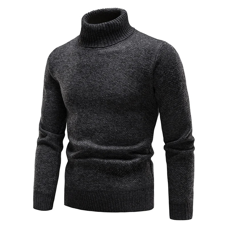 Suéter de forro polar de otoño e invierno para hombre, cuello alto grueso, pulóver cálido, ajuste slim, ropa para hombre, lujo, suéter negro marrón elástico