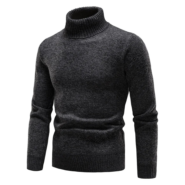Suéter de forro polar de otoño e invierno para hombre, cuello alto grueso, pulóver cálido, ajuste slim, ropa para hombre, lujo, suéter negro marrón elástico