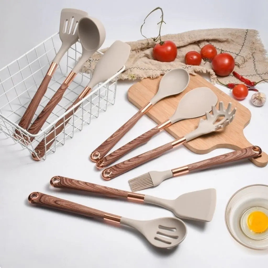 Essential silicone kitchen utensil collection providing everything needed for complete cooking and baking tasks.