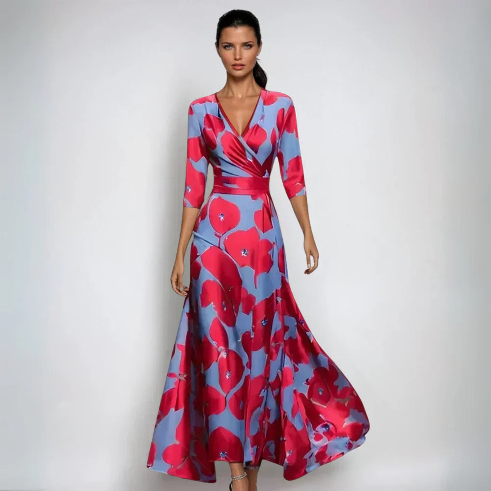 Sofía | Vestido Largo Estampado Elegante con Cuello en V para Mujer 0