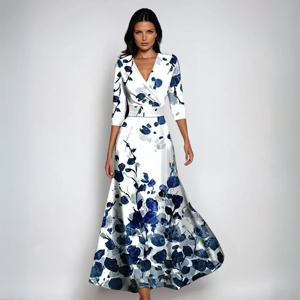 Sofía | Vestido Largo Estampado Elegante con Cuello en V para Mujer 1