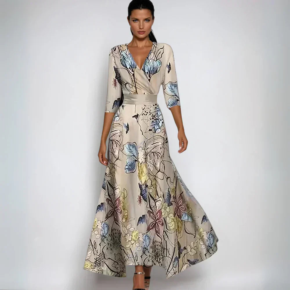 Sofía | Vestido Largo Estampado Elegante con Cuello en V para Mujer 2