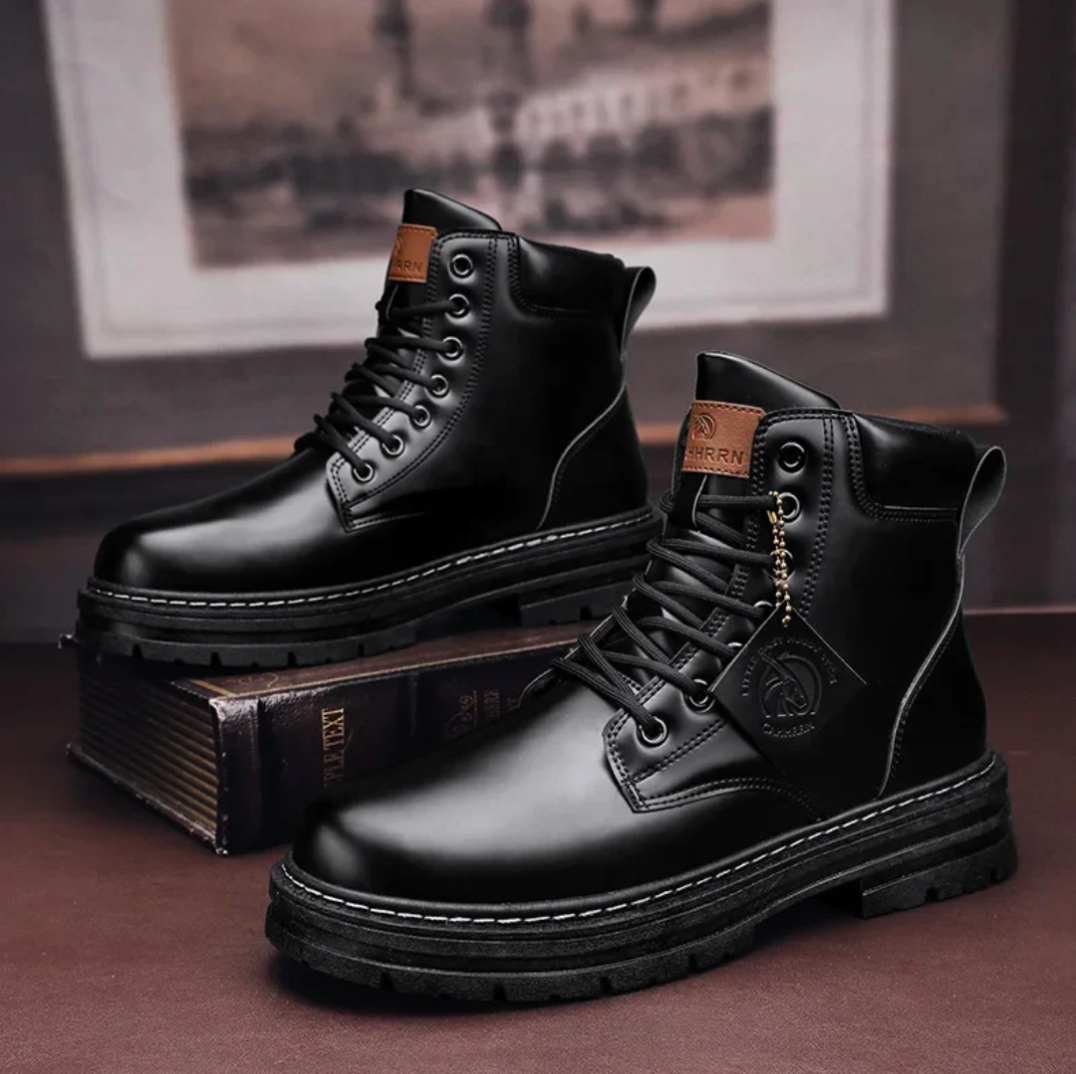 Lace-up Boots Men Ankle-high | PU Leather Durable Sole Winter