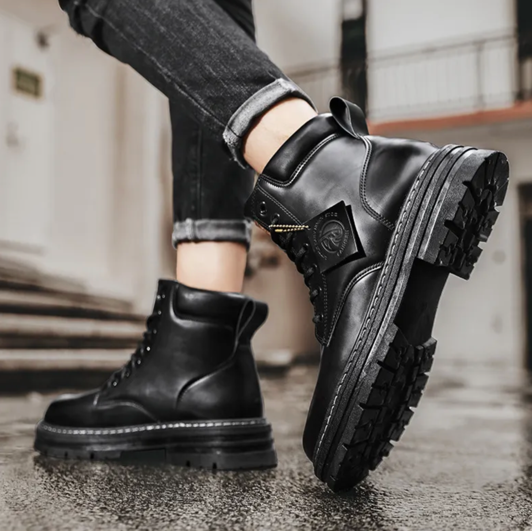 Lace-up Boots Men Ankle-high | PU Leather Durable Sole Winter