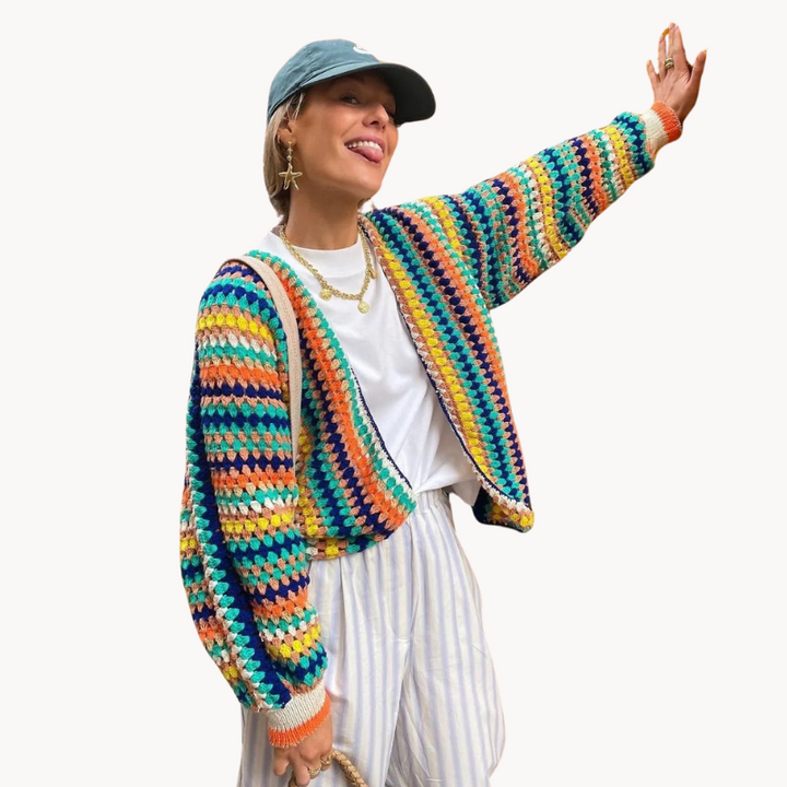 Daria käsintehty virkattu neuletakki naisille | Boheemi chic & luonnollinen eleganssi