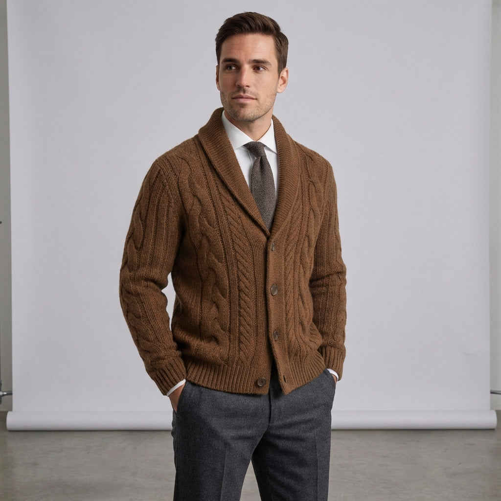 Valdrenz - Knaplukket Herrecardi Med Sjalskrave