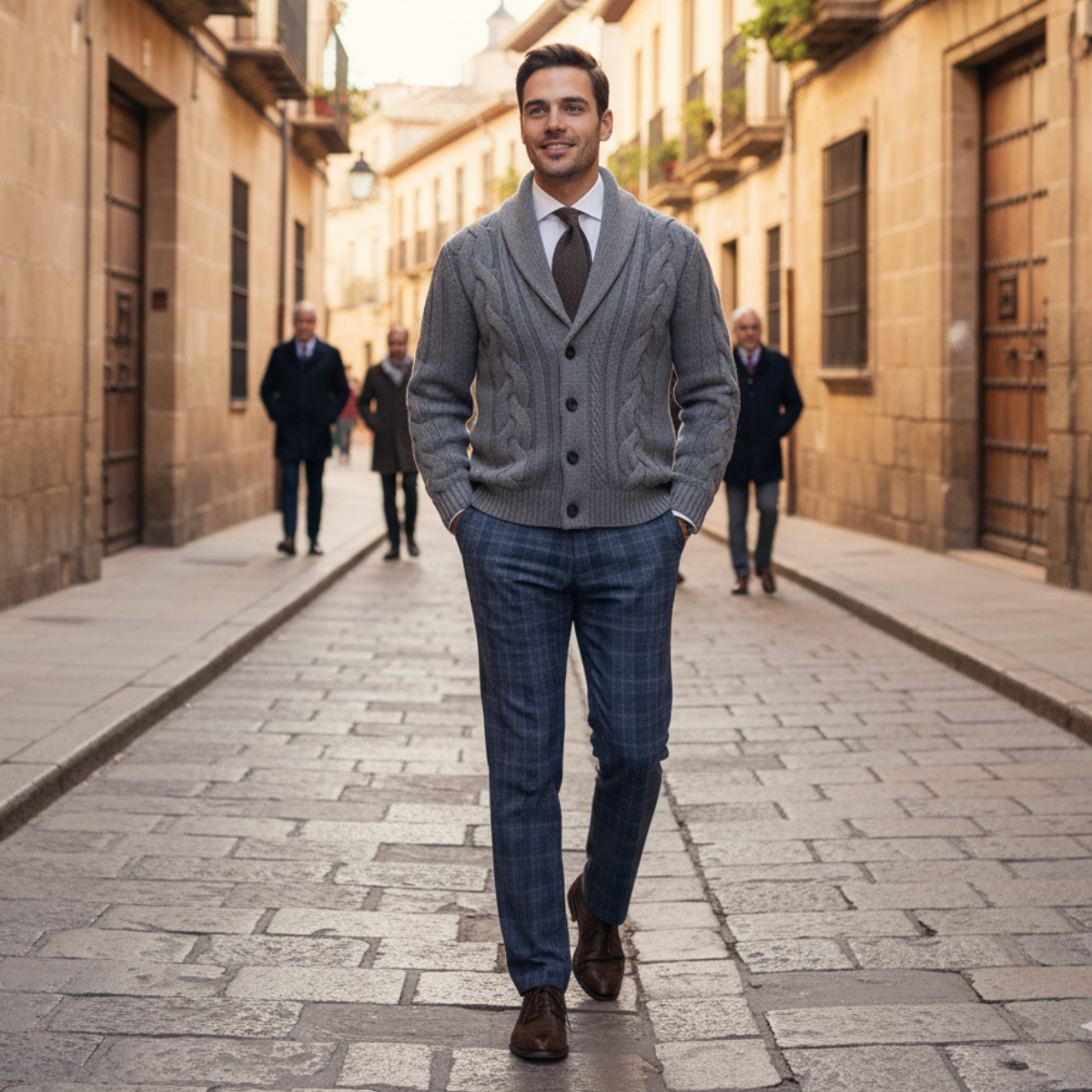 Valdrenz - Knaplukket Herrecardi Med Sjalskrave