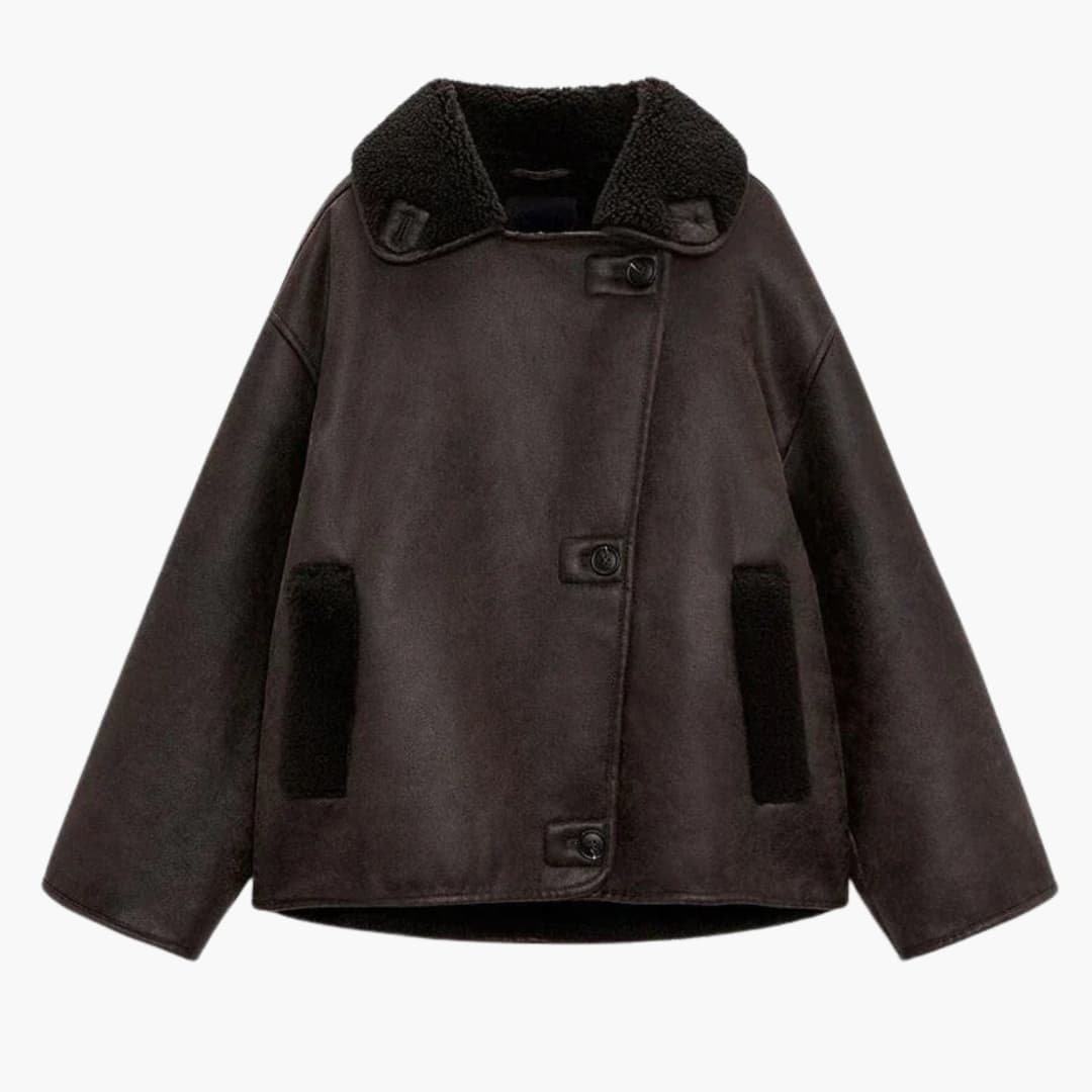 Naisten takki lyhyt | Käännettävä kaulus napitus synteettinen vuori